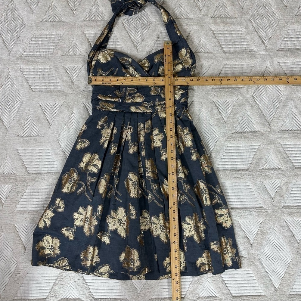 Rubber Ducky Production Dress Sz M Halter Floral Metallic - Picture 8 of 13